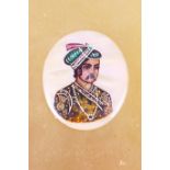 A Persian miniature portrait on abalone, framed, 1½" long