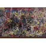 After Jackson Pollock, abstract oil on canvas, inscribed verso 'Homage au Jackson Pollock, NYC',