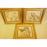 A set of three C19th black and white prints of cherubs after Raphael, published by Ackermann, 10"