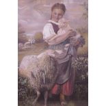 G. Toogood, 1987, pastel portrait of a shepherdess with her flock, signed and dated, 24" x 19"