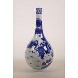 A Chinese blue and white porcelain bottle vase decorated with a noble and his servants, 6