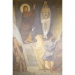 A large oil on canvas, the raising of Lazarus, unframed, circa first half C20th, 33" x 42"