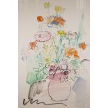 G. Garel(?), contemporary watercolour still life, vase of flowers, Rowley Gallery Label verso, 22" x
