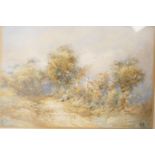 A pair of watercolours, rural scenes with farmhouses and figures, 9½" x 6½", signed with monogram