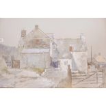 Michael Cadman, watercolour heightened with gouache, cottages at Lowertown near Helston, Cornwall,