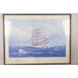 Robert Moak, colour print of the sailing barque Elissa, the mount with added 'Artist's Remarque'