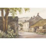 Shelagh, watercolour, village street scene, 17" x 11"