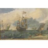 A C19th oil on board, maritime battle, signed A. Hulk, 15½" x 12"