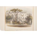 A hand coloured C19th engraving of the residence of the late Sir Robert Peel, Whitehall, London, 7½"