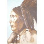 Gilbert T. Clarke, oil on board, portrait of a Native American brave, dated '79, 16" x 20"