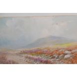 James Townshend, watercolours, moorland scenes, signed, 14" x 9"