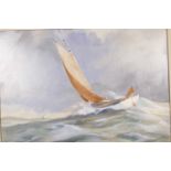 Crick, oil on card, gaff rigged sailing boat in a rough sea, signed, 18" x 13"