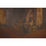 A late C19th oil on canvas, interior scene, unframed, 30" x 24"