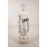 A large Chinese blanc de chine figure of Buddha on a lotus flower, impressed marks verso, 17½" high