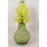 A green and yellow 'Jack-in-the-Pulpit' vase by Darius Zarin, 16" high