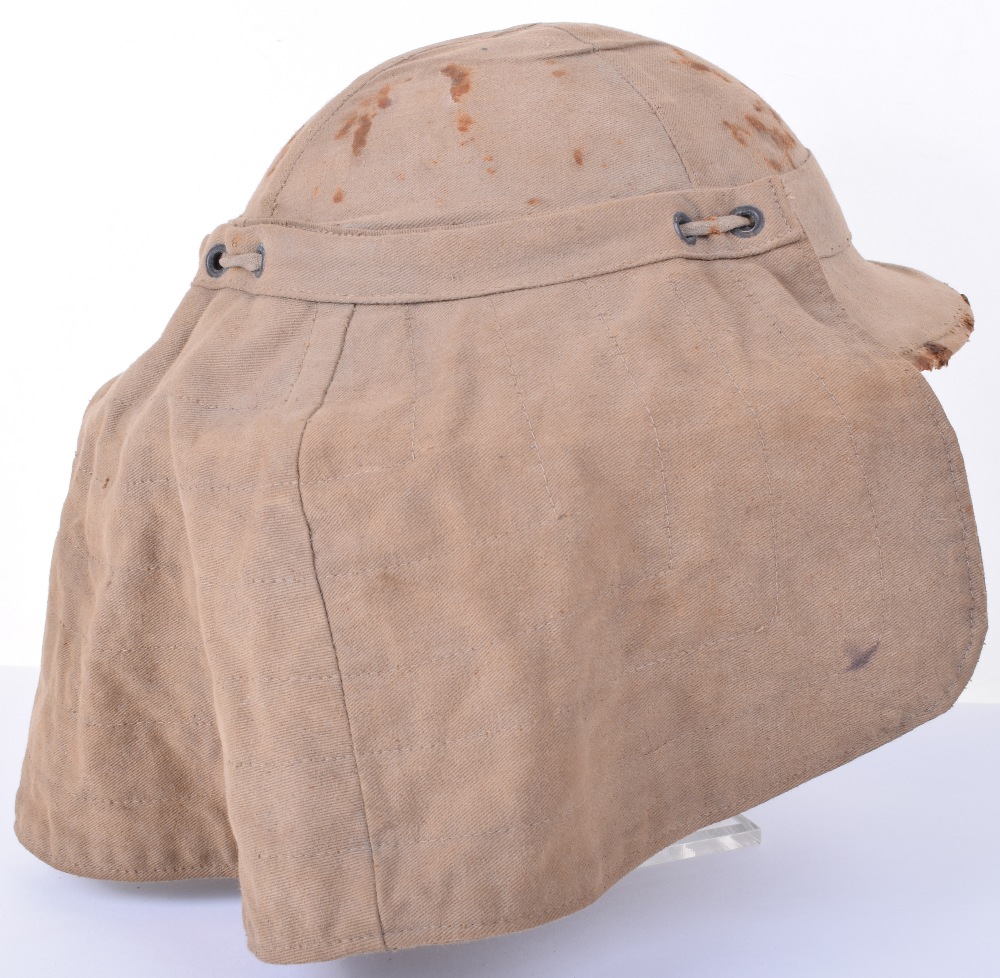 WW1 British Steel Combat Helmet with Original Cloth Cover and Neck Flap - Image 4 of 10