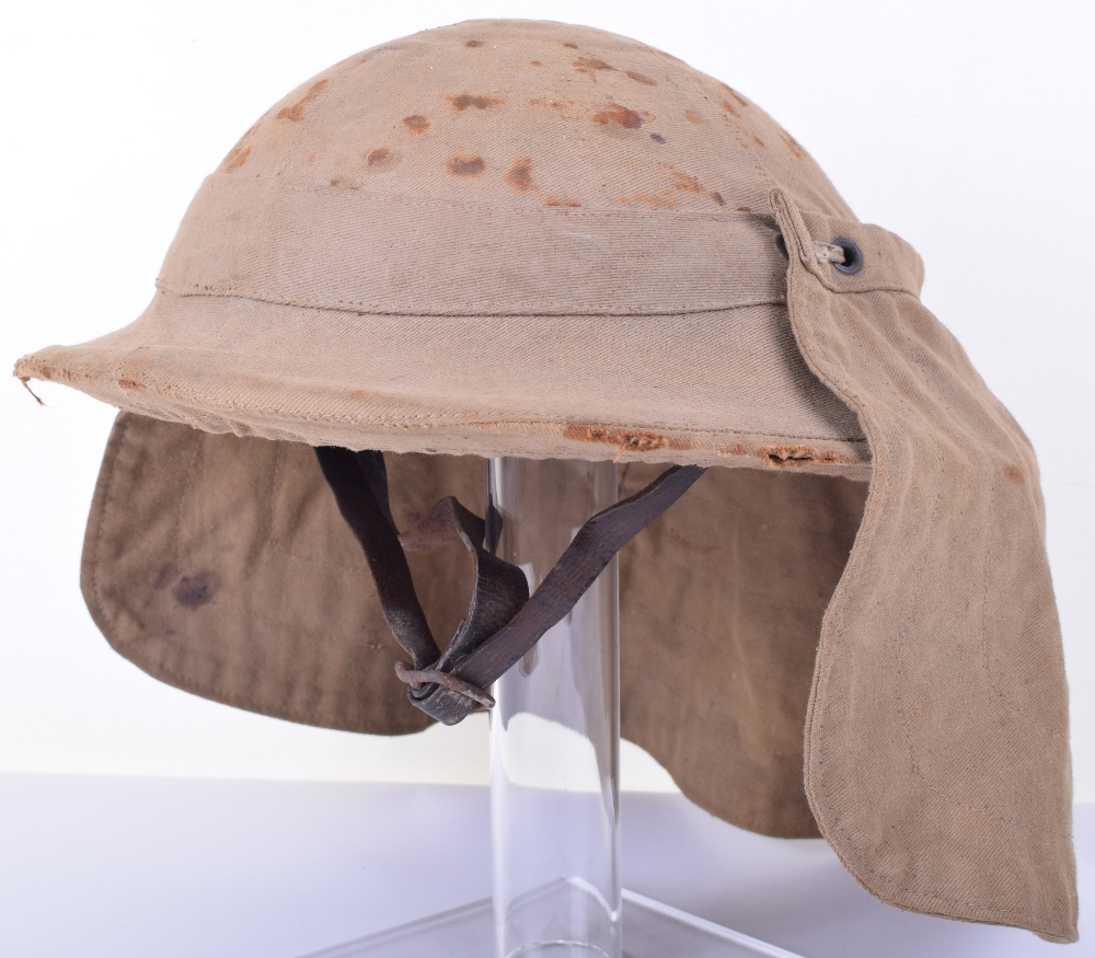 WW1 British Steel Combat Helmet with Original Cloth Cover and Neck Flap - Image 2 of 10