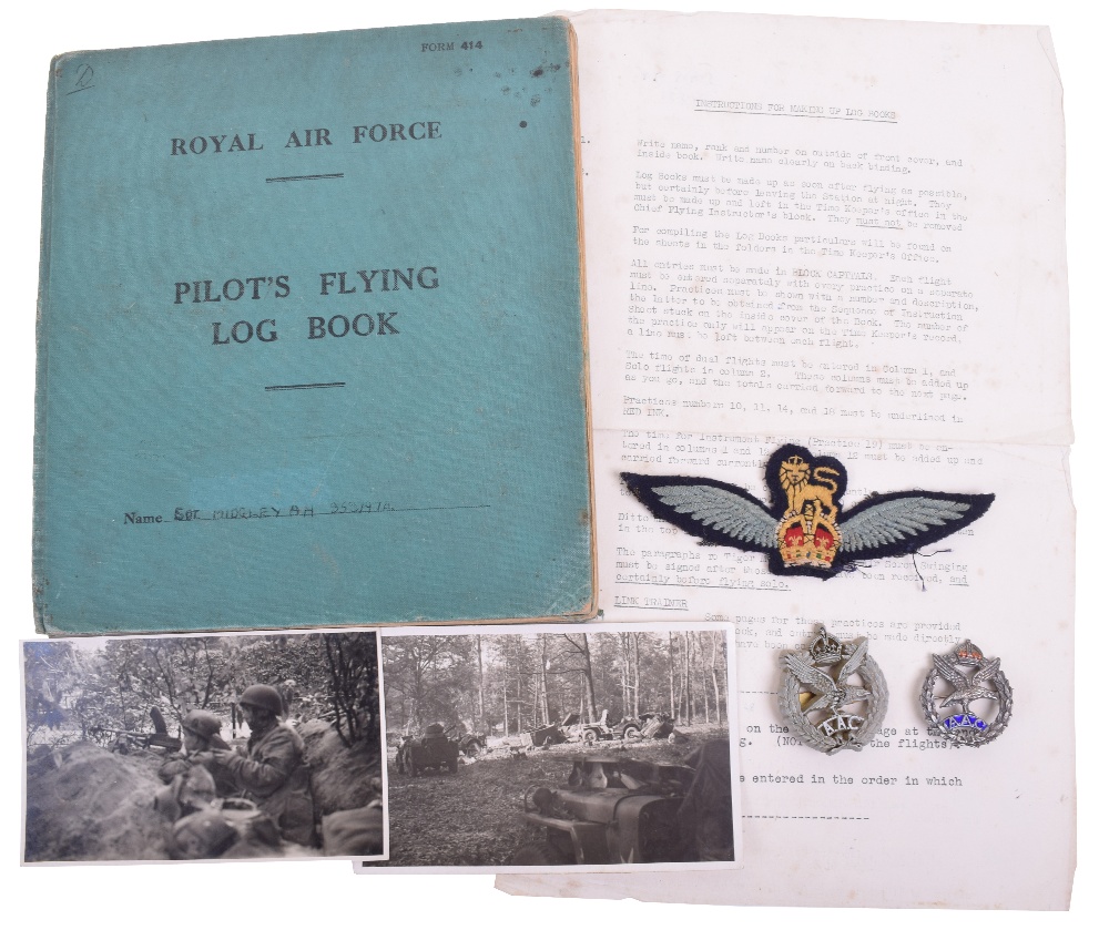 WW2 Glider Pilots Insignia, Badge & Flying Log Book Grouping of Sergeant A H Midgley Army Air Corps