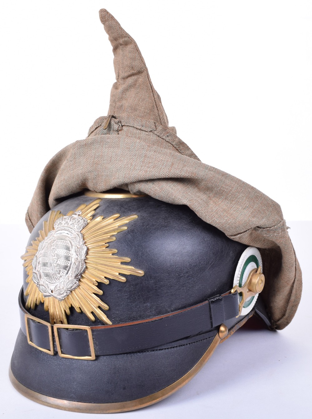 Saxon One Year Volunteer Pickelhaube with Original Trench Cover - Image 5 of 18