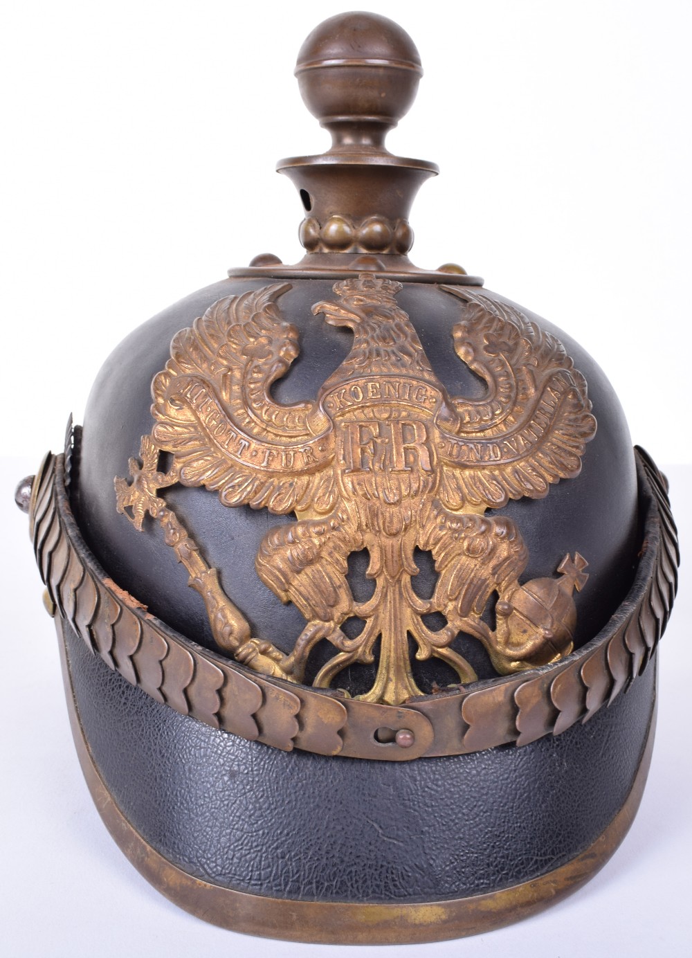 Prussian Foot Artillery Pickelhaube Helmet Complete with Original Trench Cover - Image 7 of 22