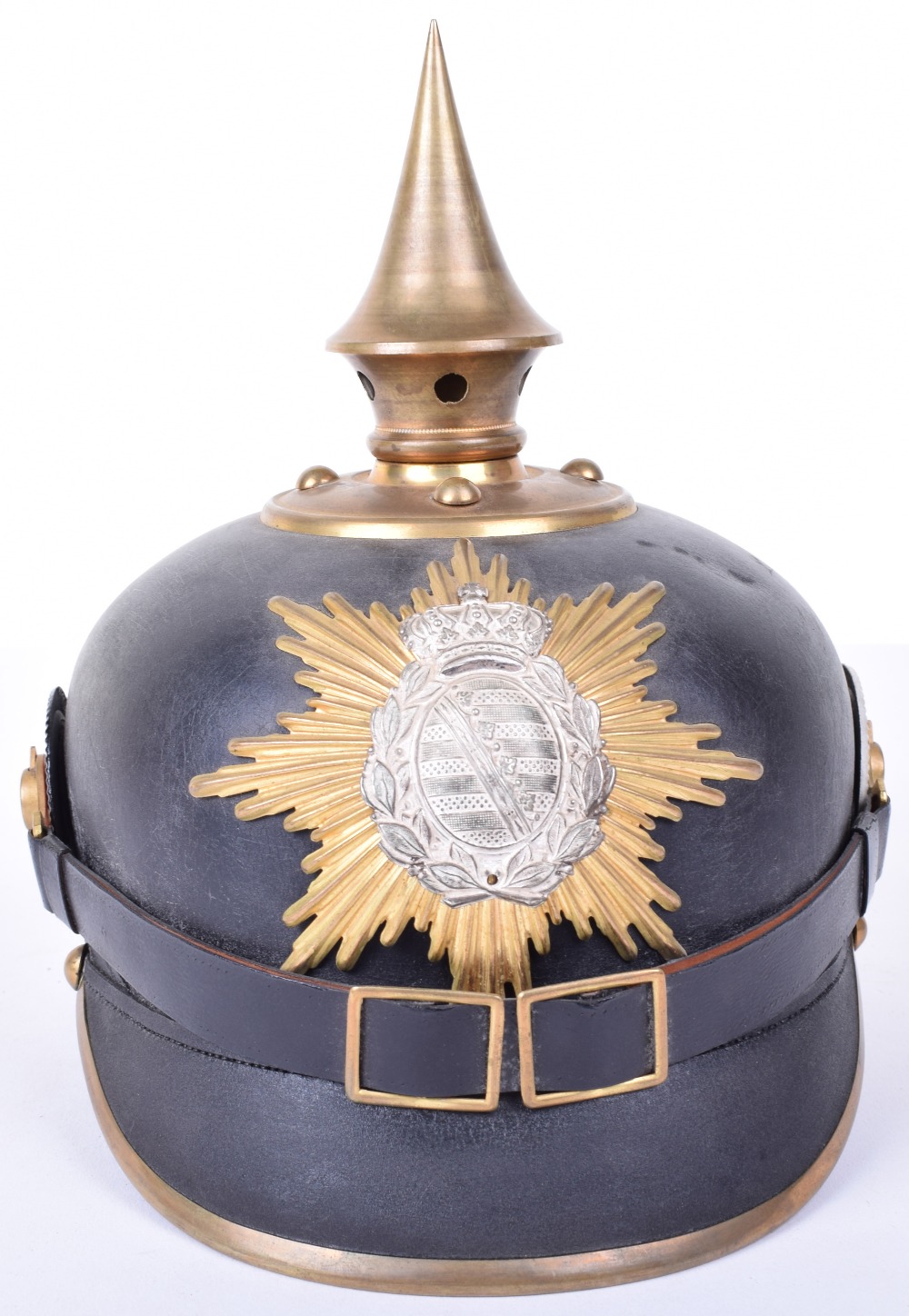 Saxon One Year Volunteer Pickelhaube with Original Trench Cover - Image 7 of 18