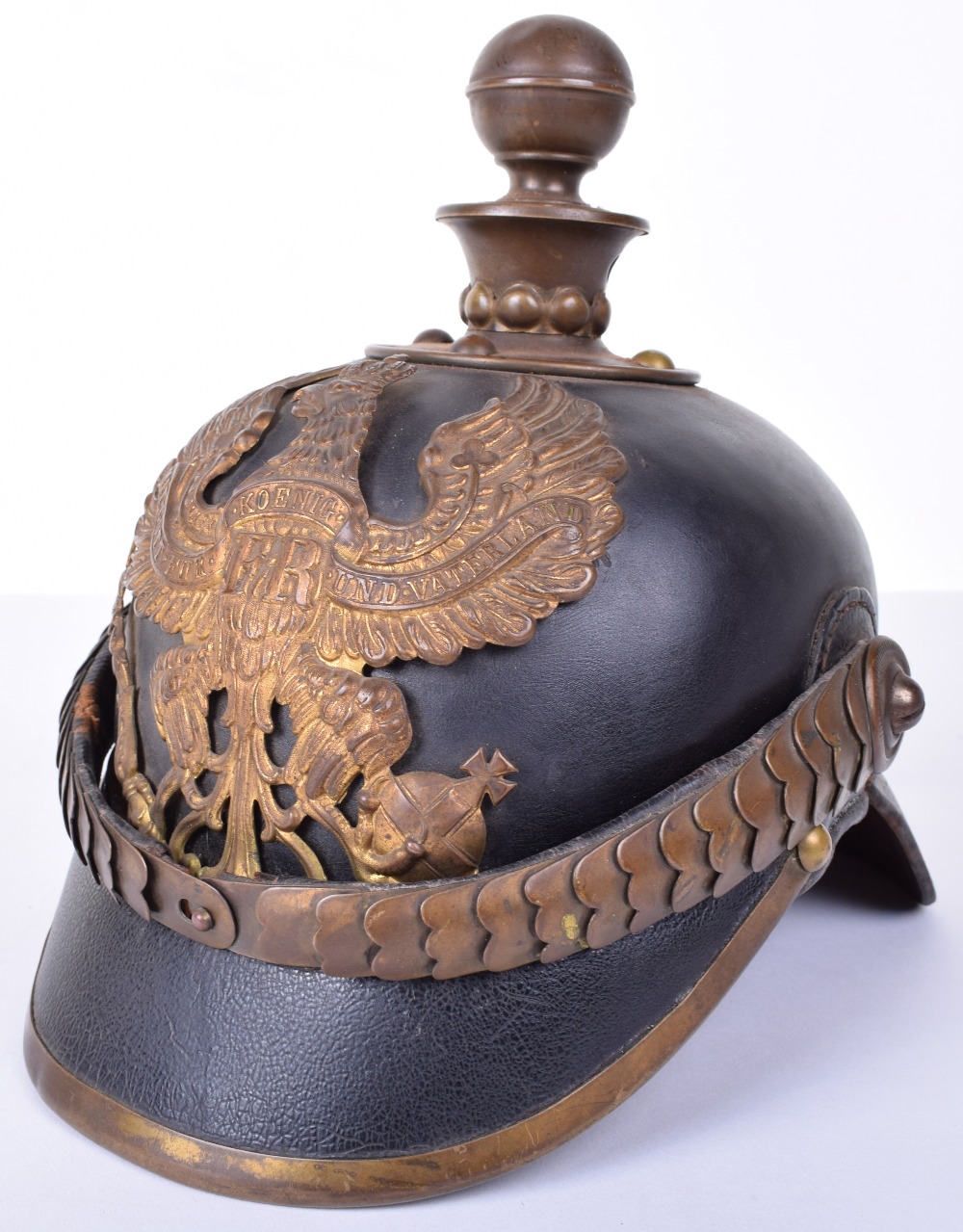 Prussian Foot Artillery Pickelhaube Helmet Complete with Original Trench Cover - Image 8 of 22