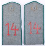 Matched Pair of Regiment 14 M.07 Field Grey Tunic Shoulder Boards