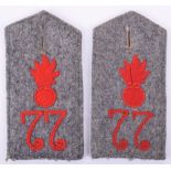 Matched Pair of 77th Foot Artillery Regiment M.15 Simplified Field Grey Tunic Shoulder Boards