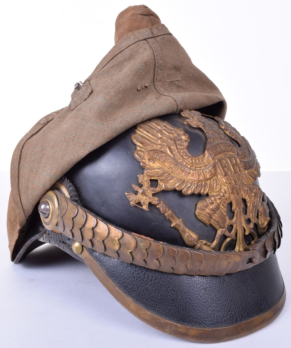 Prussian Foot Artillery Pickelhaube Helmet Complete with Original Trench Cover - Image 6 of 22