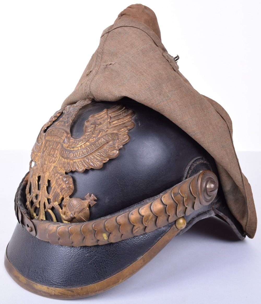 Prussian Foot Artillery Pickelhaube Helmet Complete with Original Trench Cover - Image 5 of 22