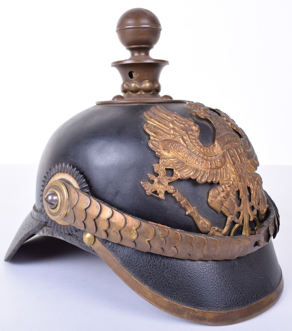 Prussian Foot Artillery Pickelhaube Helmet Complete with Original Trench Cover - Image 9 of 22