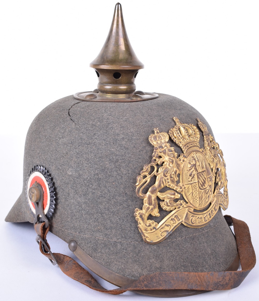 Bavarian Other Ranks Ersatz Felt Pickelhaube with Original Trench Cover - Image 9 of 26