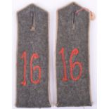 Near Matched Pair of Regiment 16 M.15 Field Grey Tunic Shoulder Boards