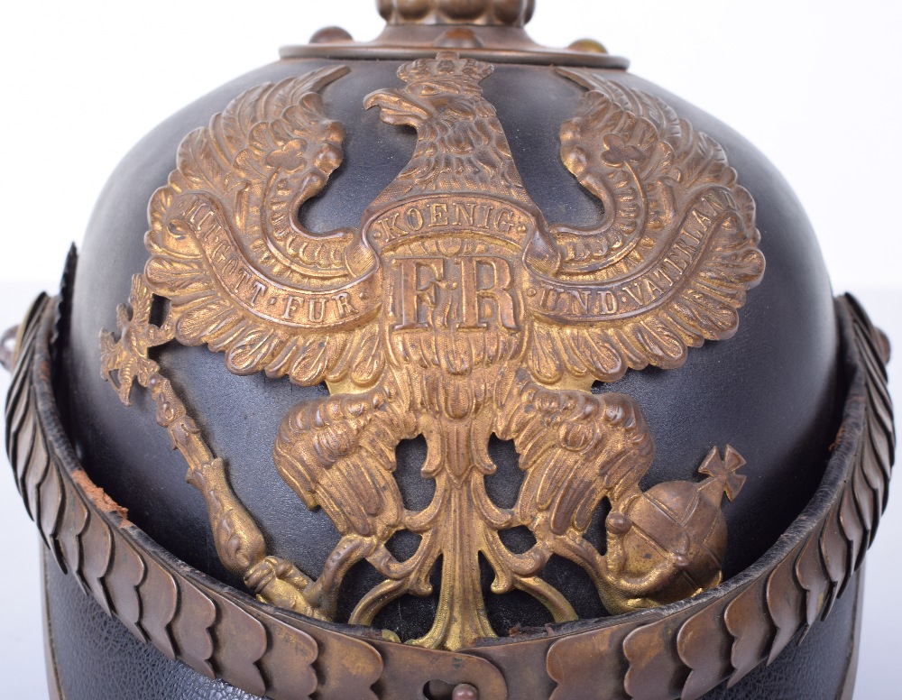 Prussian Foot Artillery Pickelhaube Helmet Complete with Original Trench Cover - Image 13 of 22