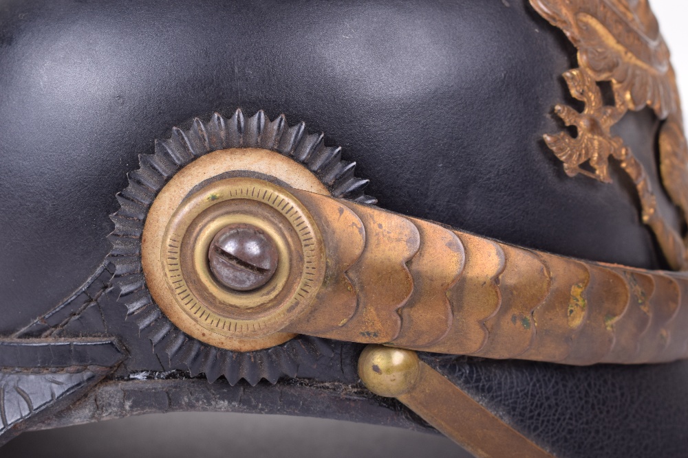 Prussian Foot Artillery Pickelhaube Helmet Complete with Original Trench Cover - Image 12 of 22