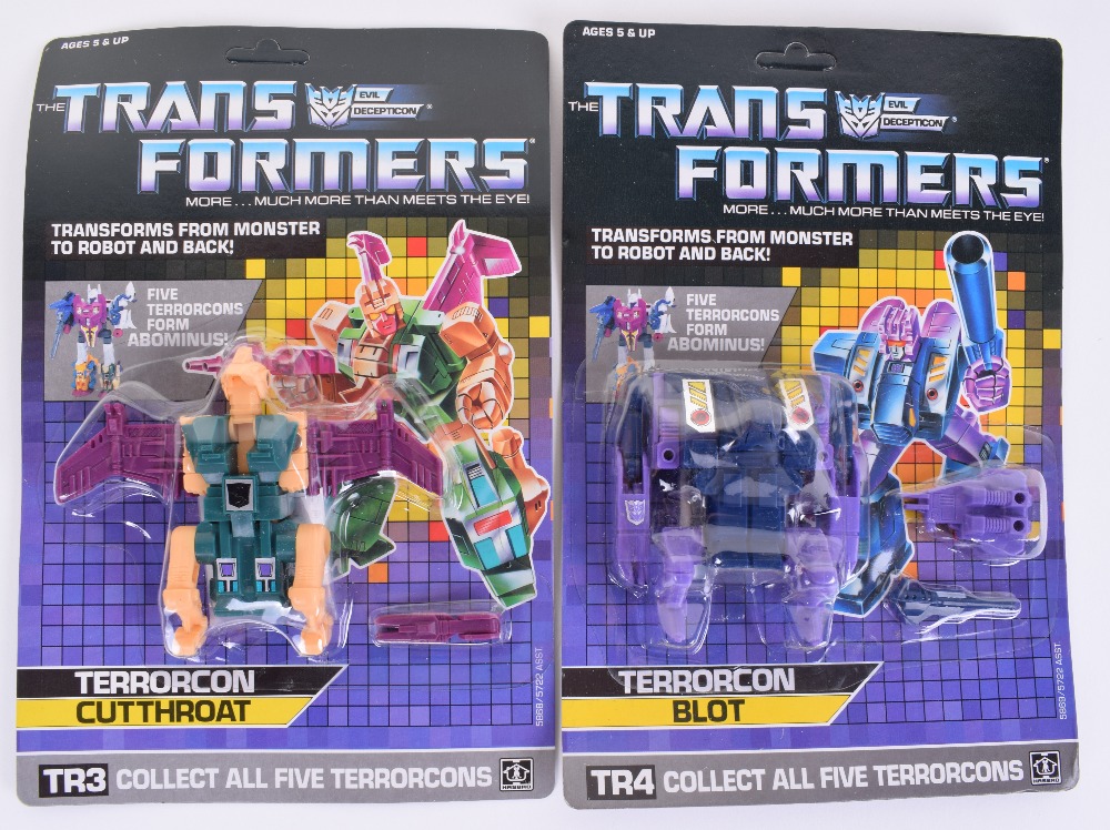 Two Original Carded Hasbro G1 Transformers, TR3 Terrorcon ‘Cutthroat’ and TR4 Terrorcon ‘Blot’