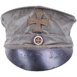 Prussian Landsturm M1813 Enlisted Mans Field Grey Oilcloth Peaked Cap