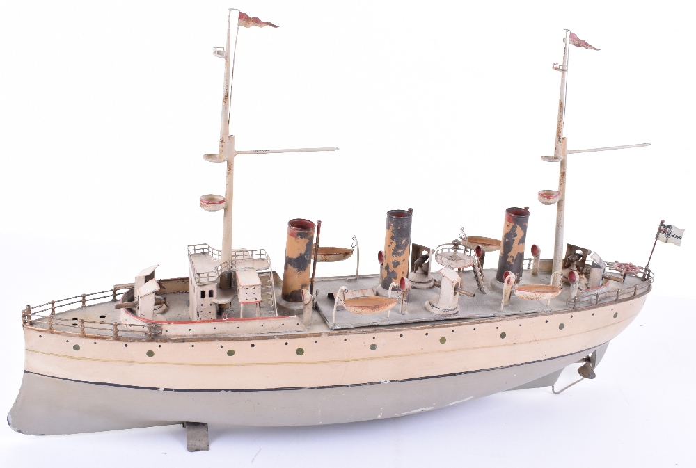 A Fine Carette clockwork tinplate three funnel Battleship, circa 1910, - Image 2 of 2