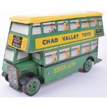 Chad Valley tinplate c/w Green Line Double Decker biscuit tin bus,