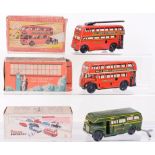 Three boxed Wells and Brimtoy Pocketoy tinplate buses,