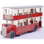 Tri-ang Toys wooden General Motor Double Decker bus Service 123, 1930s,
