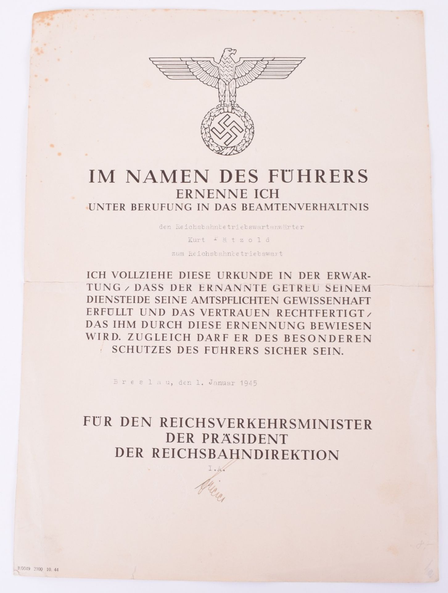 Third Reich Promotion Document of German Railways Interest