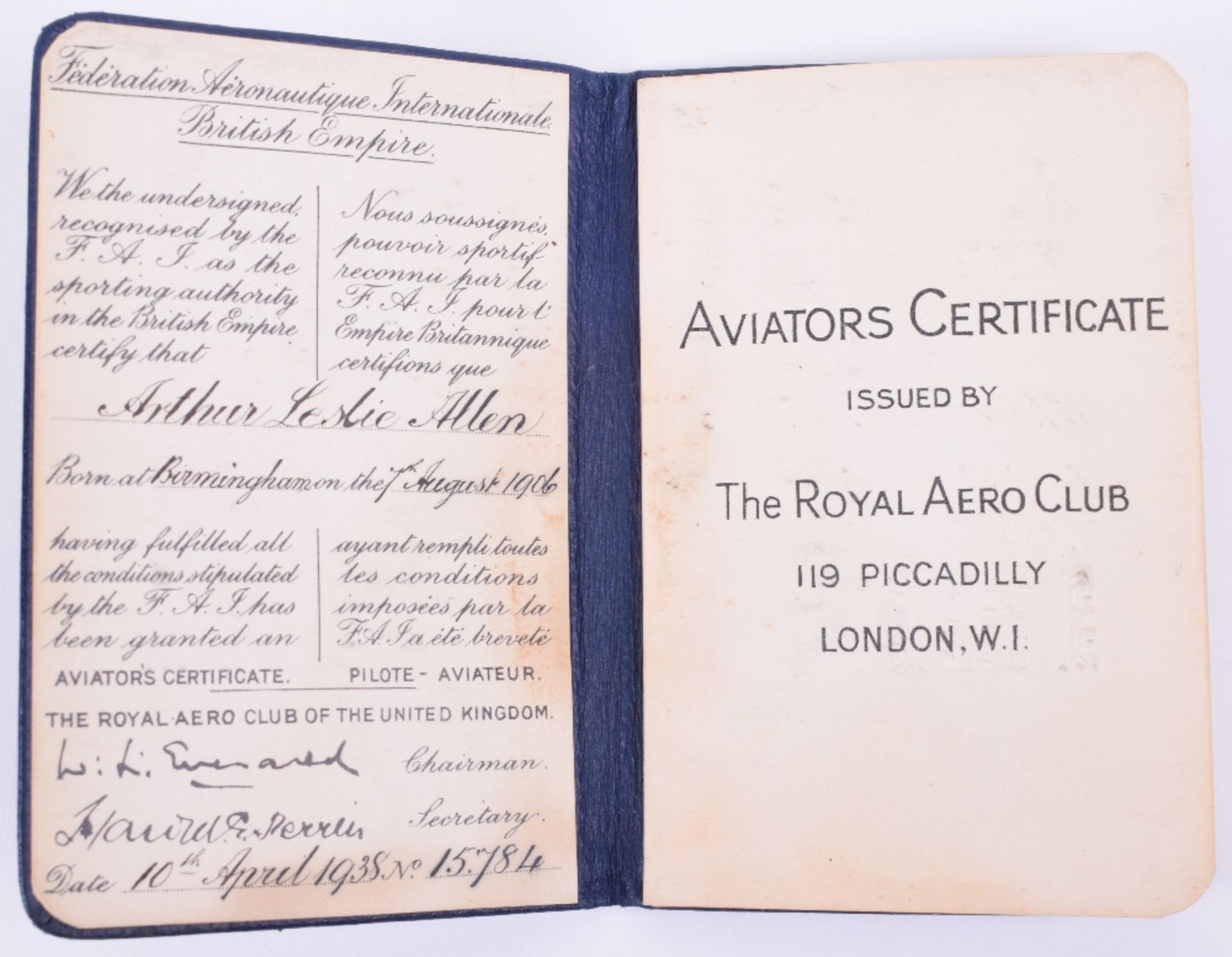 Small Group of Royal Air Force Ephemera Belonging to A L Allen including Pilot’s Log Book - Image 3 of 7