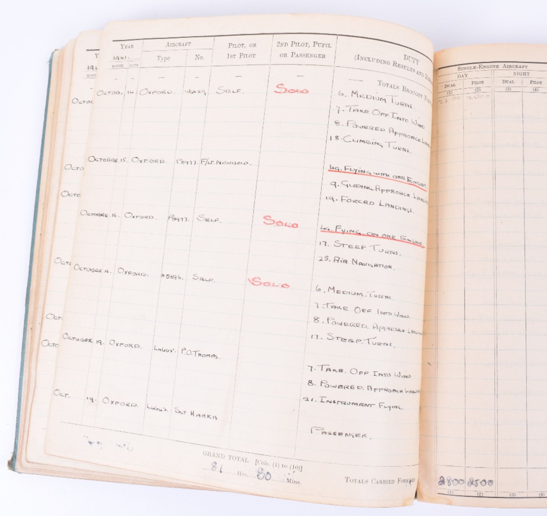 Royal Air Force Pilot’s Flying Log Book of 656362 W/O Leslie B Brown - Image 8 of 9