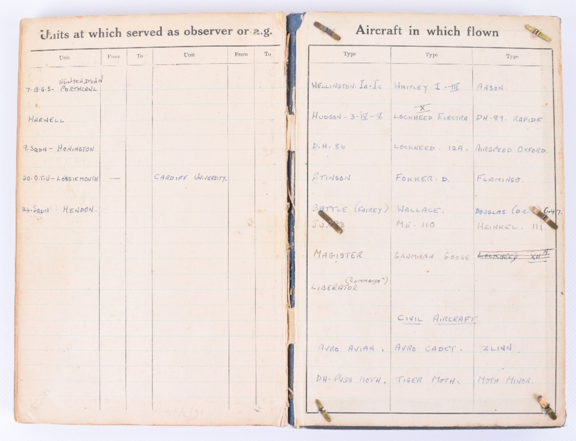 Royal Air Force Observer's and Air Gunner's Flying Log Book of 904081 F/Sgt later 144434 F/Lt H J Da - Image 9 of 11