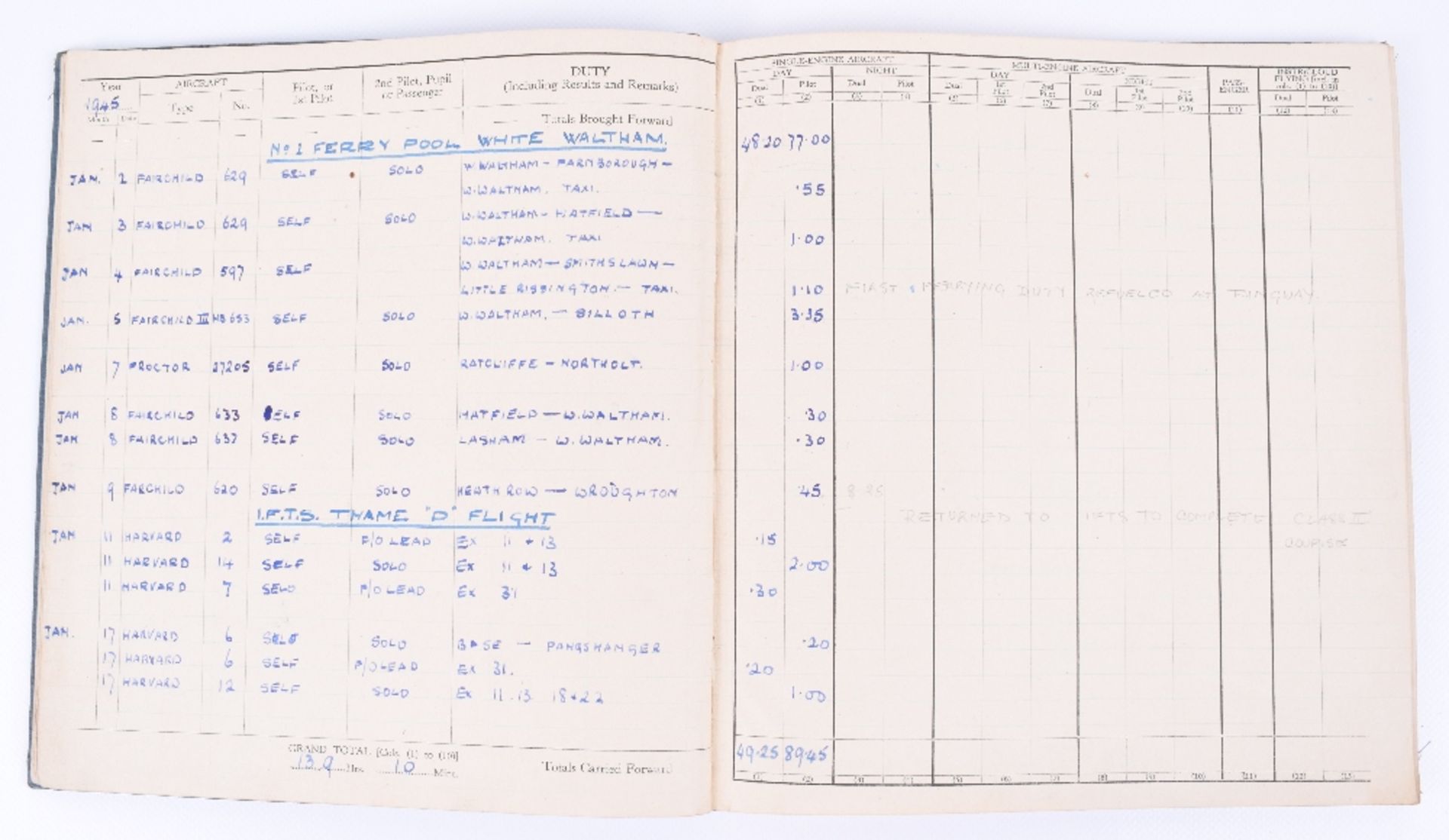 Royal Air Force Pilots Flying Log Book of Charles David James - Image 4 of 9