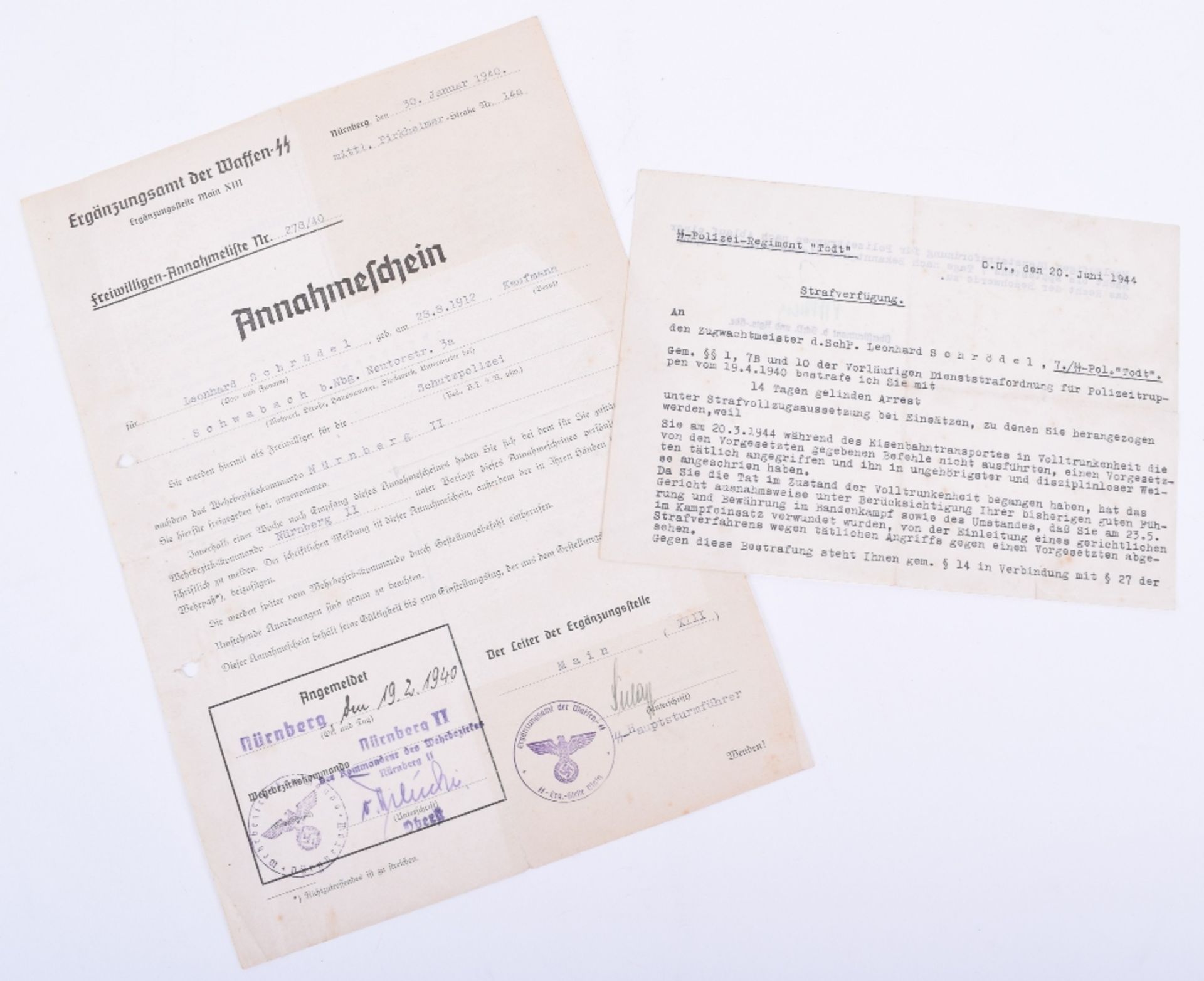 Third Reich SS Police Document Pair