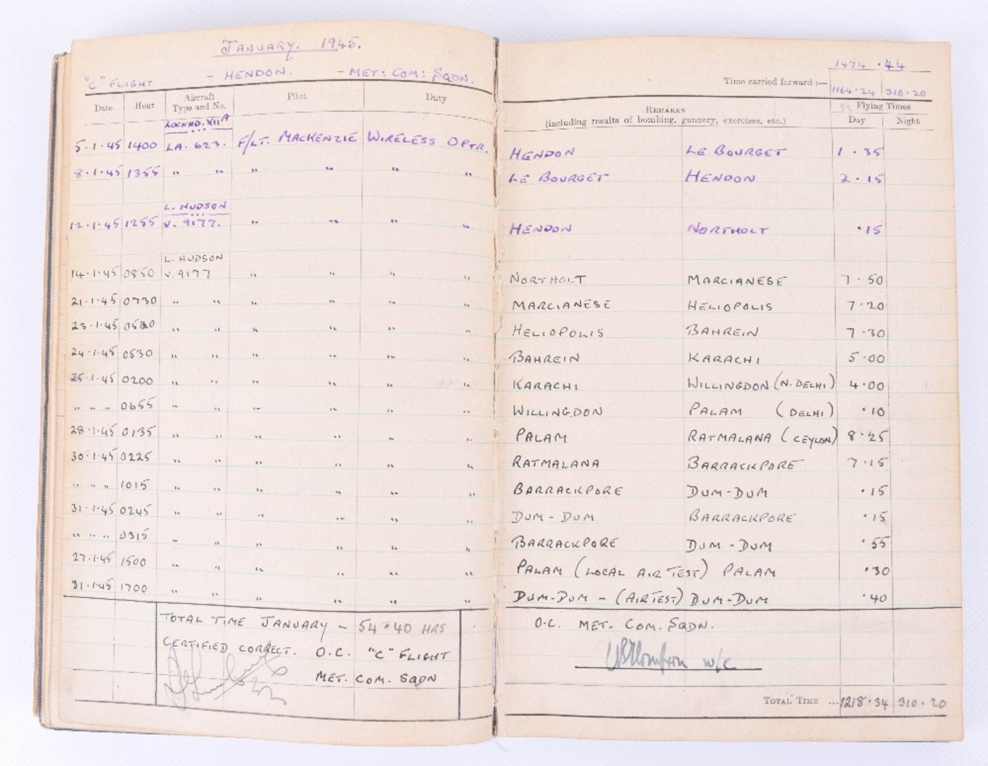 Royal Air Force Observer's and Air Gunner's Flying Log Book of 904081 F/Sgt later 144434 F/Lt H J Da - Image 10 of 11