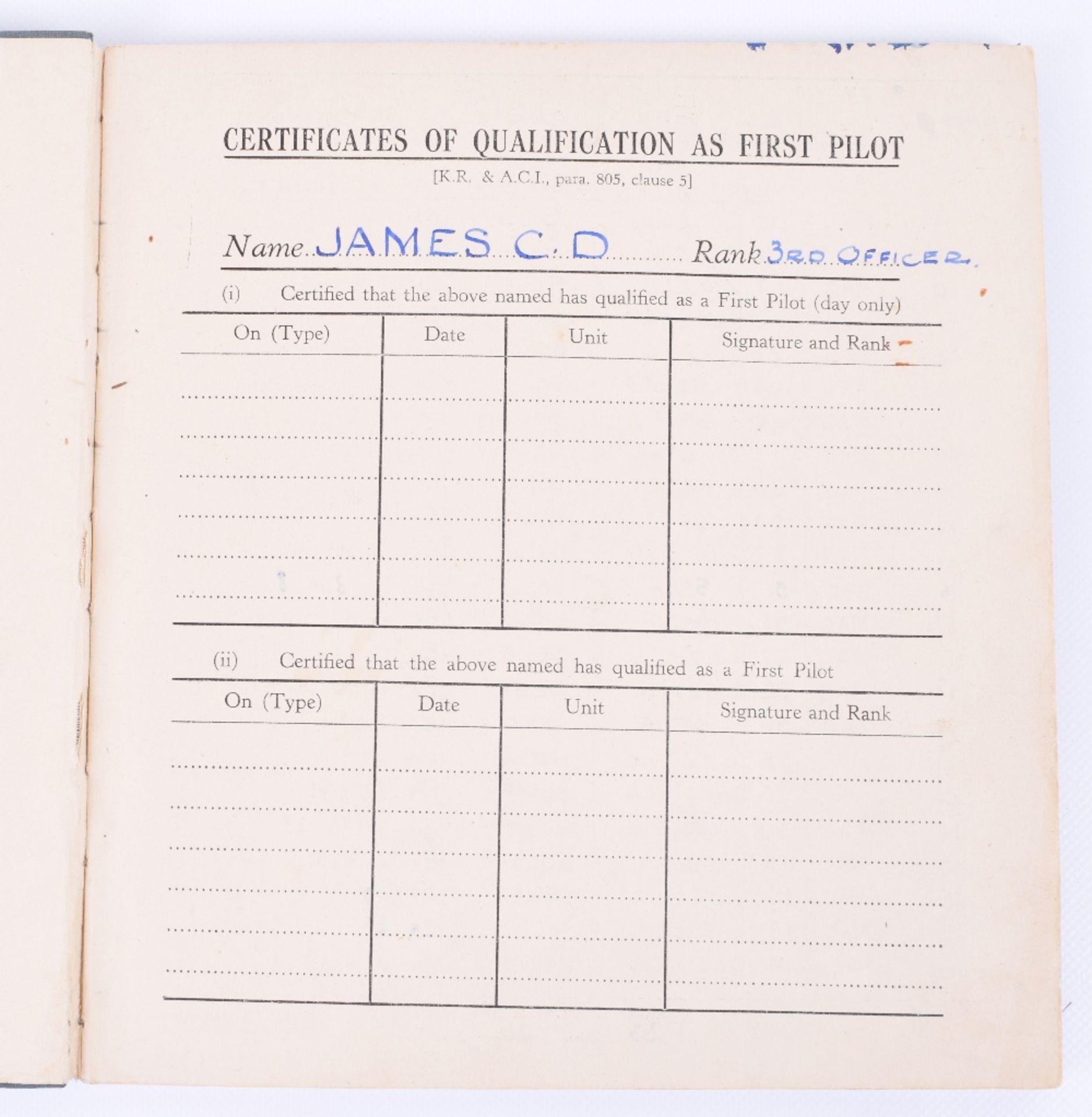 Royal Air Force Pilots Flying Log Book of Charles David James - Image 2 of 9