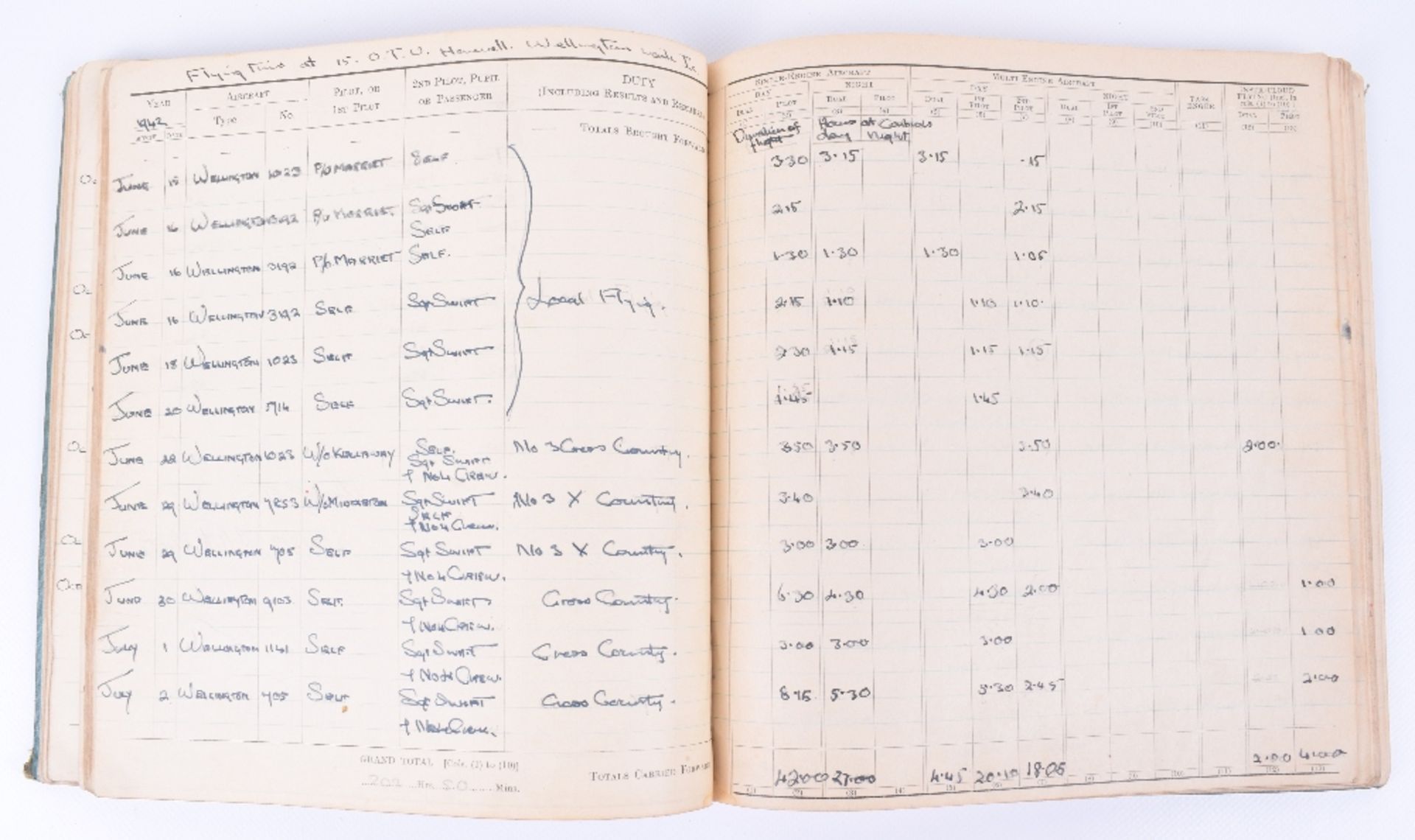 Royal Air Force Pilot’s Flying Log Book of 656362 W/O Leslie B Brown - Image 6 of 9